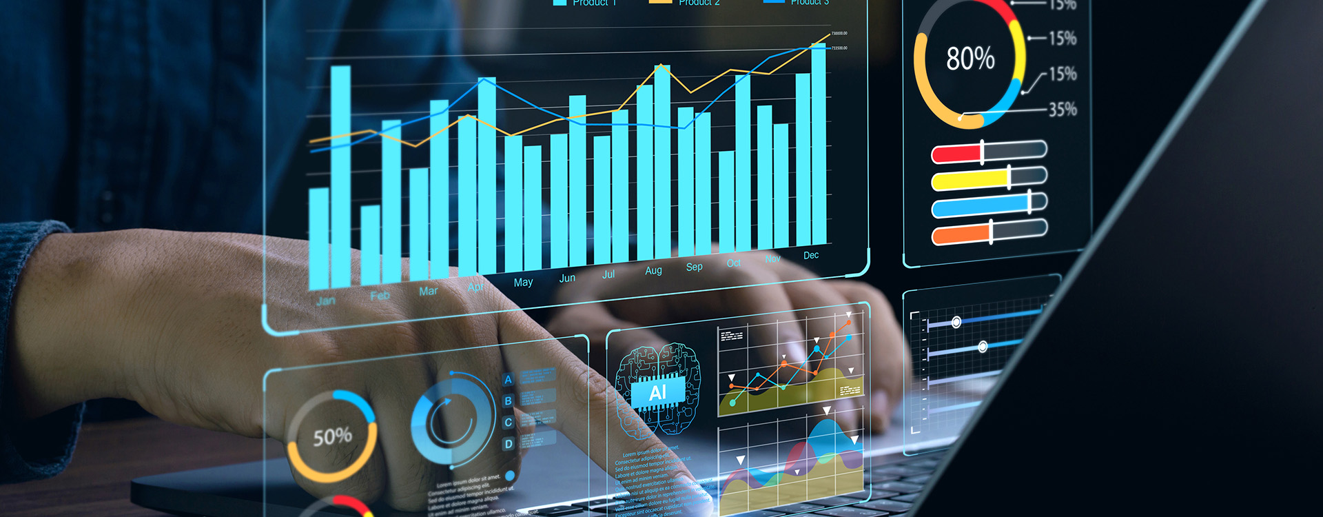 Image of analytics dashboard and office desk