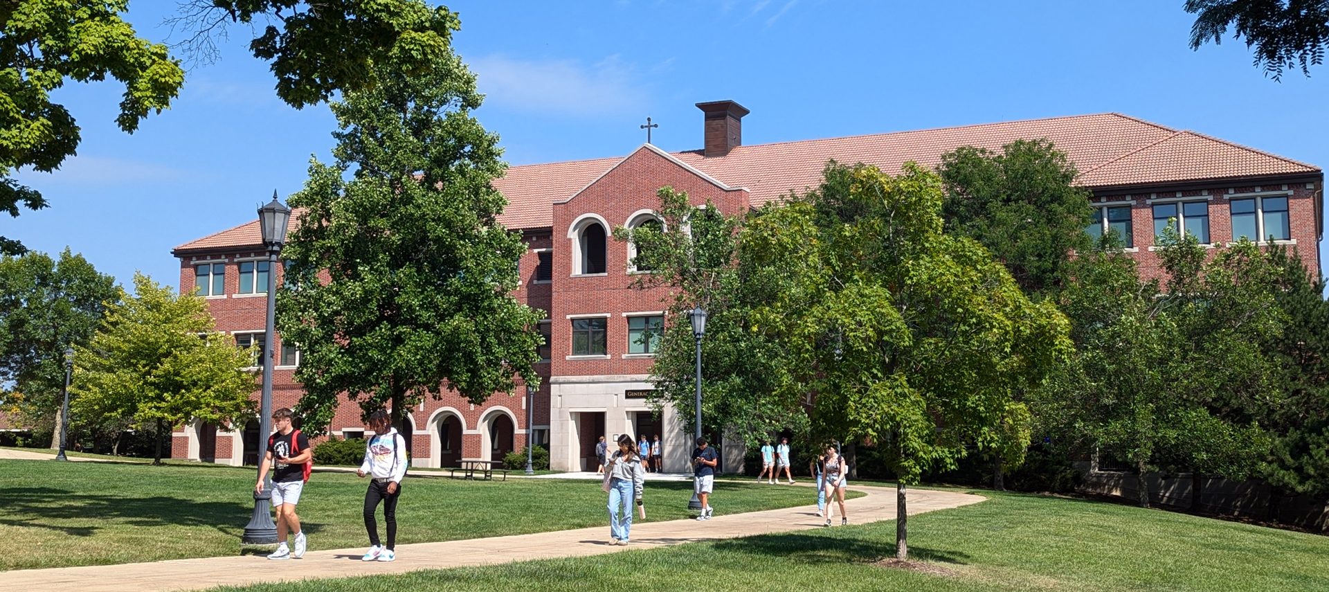 students going to class